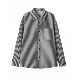 Vintage Lapel Sophisticated Striped Long-sleeve Top