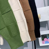 Laid-back Solid-color Checkerboard Knit Sweater