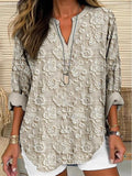 Womens Fashion Floral Print V-Neck Long-Sleeve T-Shirt