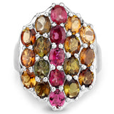 5.89 Carat Genuine Multi Tourmaline .925 Sterling Silver Ring