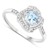 0.46 Carat Genuine Aquamarine and White Diamond 14K White Gold Ring