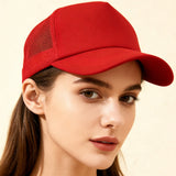Spring And Summer Red Sponge Top Mesh Adjustable Curved Brim Baseball Cap Suitable For Outdoor Outings, Mountain Climbing And Daily Commuting