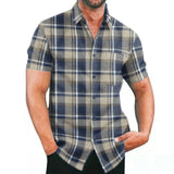 Casual Dyed-and-woven Plaid Mens Shirt