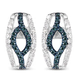 0.42 Carat Genuine Blue Diamond & White Diamond .925 Sterling Silver Earrings