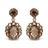 18K Rose Gold Diamond Accent and  Lemon and Oval Smoky Color Quartz Gemstone Dangle Drop Earring (G-H Color, SI1-SI2 Clarity)
