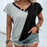 Women's Color-blocked Casual Short Sleeve Top