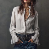 Womens Long-sleeve Zip-up Crew-neck Blouse