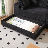 108.6' Sectional Sofa, Thickened Corduroy Sectional Couches For Living Room,comfortable L-shaped Chaise Sectional Sofa With Storage Ottoman,Eight Throw Pillows,Black