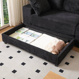108.6' Sectional Sofa, Thickened Corduroy Sectional Couches For Living Room,comfortable L-shaped Chaise Sectional Sofa With Storage Ottoman,Eight Throw Pillows,Black