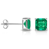 2CTW Created Emerald Asscher Cut Stud Earrings by MUIBLU Gems