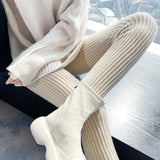 Versatile Solid-Color Ribbed Knit Pants For Women To Wear At Home