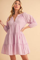 Aemi + Co Notched Balloon Sleeve Tiered Mini Dress