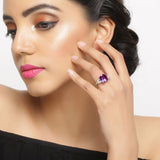 5.87 Carat Genuine Amethyst and White Diamond .925 Sterling Silver Ring