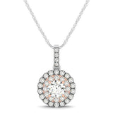 Round Shape Halo Diamond Pendant in 14k White and Rose Gold (1/2 cttw)