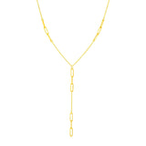 14K Yellow Gold Lariat Necklace with Paperclip Chain Stations