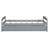 Twin Size Platform Bed With Twin Size Trundle, Gray