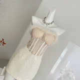 Women's French Strapless Bodycon Dress Lace Fur Trim Splicing Mini Dress For Birthday Dinner Club Night