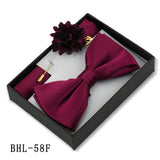 Mens Bow Tie, Pocket Square, And Brooch Gift Set