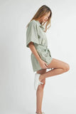 MABLE Embroidered Button Down Collared Neck Romper