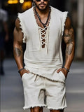 Mens Casual Fashion Vest And Shorts Set