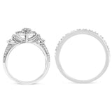 .925 Sterling Silver 1/3 Cttw Diamond 7 Stone Cluster and Halo Engagement Ring and Wedding Band Set (I-J Color, I1-I2 Clarity) - Size 7