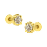 14K Yellow Gold Plated .925 Sterling Silver 1.0 Cttw Round Brilliant Cut Diamond Solitaire Milgrain Stud Earrings (K-L Color, I2-I3 Clarity)