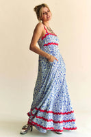 Davi & Dani Geo 2 Tone Printed Wavi Trim Tiered Maxi Dress