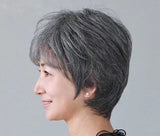 Women's Flower White Short Straight Top Old Flower White Mixed Human Hair Wigs