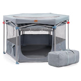 CANINE CANYON Zora Portable Pet Playpen Foldable Dog Playpens for Indoor and Outdoor Exercise Pop Up Pet Fence with Carrying Case for Dogs/Puppies Dove Gray 49" x 49" x 28"