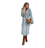 Woolen Coat Simple Fashion V-neck Lace Up Long Coat For Women