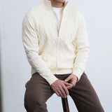 Mens Casual Slim-fit Jacquard Knitted Coat With A Stand-up Collar