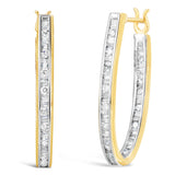10K Yellow Gold 1.00 Cttw Round and Baguette-Cut Diamond U-Hoop Earrings (H-I Color, SI2-I1 Clarity)