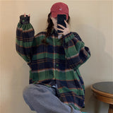Koreanstyle SpringAutumn FleecLined Thickened Brushed Plaid Shirt For Women