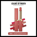 L'Oreal Paris Color Riche Colors of Worth Nude Audacious Lipstick: Volumizing Matte Finish with Hyaluronic Acid, Long-Lasting Nude Shade