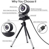 2K HD Webcam with Built-In 18 LED Adjustable Ring Light and Microphone