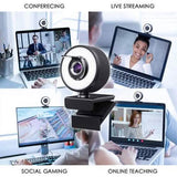 2K HD Webcam with Built-In 18 LED Adjustable Ring Light and Microphone