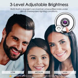 2K HD Webcam with Built-In 18 LED Adjustable Ring Light and Microphone