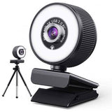 2K HD Webcam with Built-In 18 LED Adjustable Ring Light and Microphone