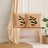 Ocean Home Jute Throw Pillow Cover Set - 2 Leaf Pattern 50x50cm - Natural Fiber, Boho, Rustic Decorative Cushion Covers