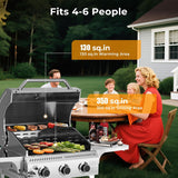 3 & 4-Burner Propane Gas Grills with Side Burners, for Outdoor Cooking, BBQ, Patio, Camping