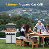 3 & 4-Burner Propane Gas Grills with Side Burners, for Outdoor Cooking, BBQ, Patio, Camping