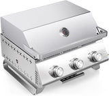 3-Burner Tabletop Portable Propane Gas Grill with Detachable Griddle,24,000 BTU Compact Outdoor BBQ TG0130K