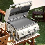 3-Burner Tabletop Portable Propane Gas Grill with Detachable Griddle,24,000 BTU Compact Outdoor BBQ TG0130K