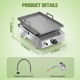 3 Burners Portable Propane Griddle，25 inch Stainless Steel Gas Grill，24,000 BTU Table Top Grill TG0130C