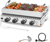 3 Burners Portable Propane Griddle，25 inch Stainless Steel Gas Grill，24,000 BTU Table Top Grill TG0130C