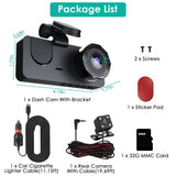 3 Channel Dash Cam Front Inside Rear Vehicle Driving Recorder Car DVR
