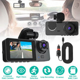 3 Channel Dash Cam Front Inside Rear Vehicle Driving Recorder Car DVR