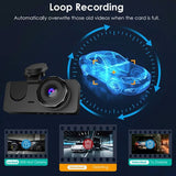 3 Channel Dash Cam Front Inside Rear Vehicle Driving Recorder Car DVR with 32G MMC Card G Sensor Motion Detection Parking Monitor Loop Recording