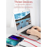 3-In-1 Charging Cable USB to Micro USB + Type C + Lightning Charging Cable Fast Charging