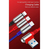 3-In-1 Charging Cable USB to Micro USB + Type C + Lightning Charging Cable Fast Charging